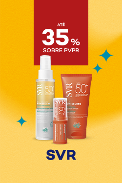 Protetores Solares da marca SVR com destaque promocional de at&eacute; 35% sobre pre&ccedil;o de Venda ao P&uacute;blico Recomendado